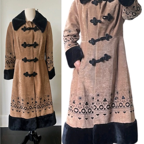 Vintage Bohemian 1970’s Coat 70’s Faux Fur Embroidered Coat - Picture 1 of 15